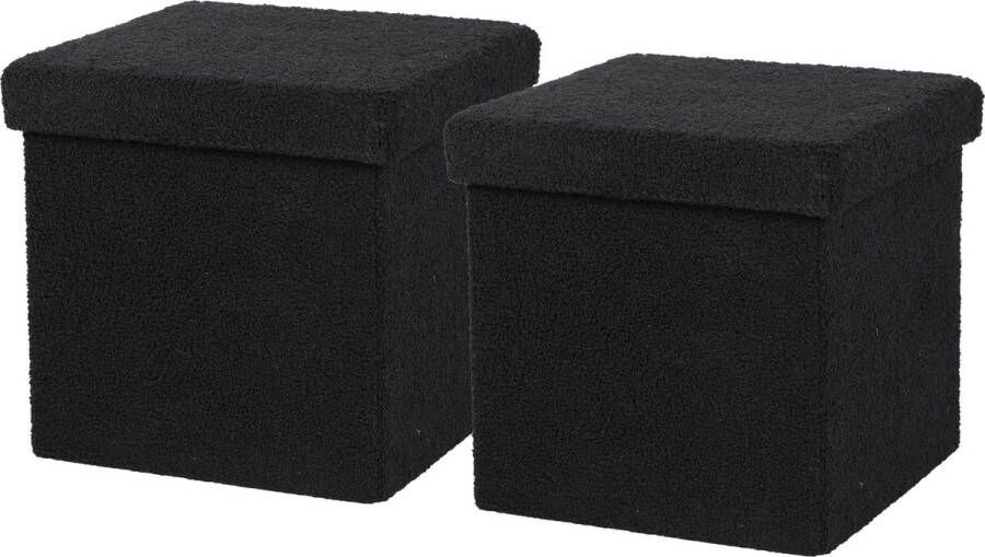 Urban Living Poef Square BOX 2x hocker opbergbox zwart polyester mdf 38 x 38 cm opvouwbaar Poefs