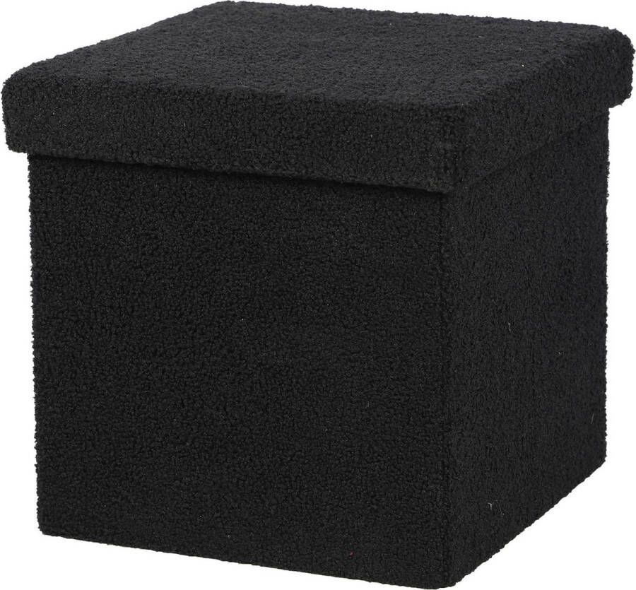 Urban Living Poef Teddy BOX hocker opbergbox zwart polyester mdf 38 x 38 cm opvouwbaar Poefs - Foto 1