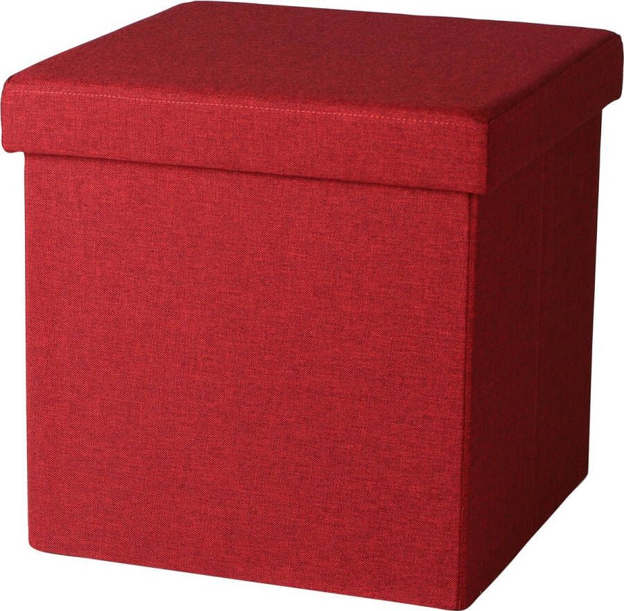Urban Living Poef hocker opbergbox zit krukje rood linnen mdf 37 x 37 cm opvouwbaar Poefs - Foto 1