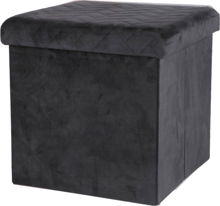 Urban Living Poef hocker opbergbox zit krukje velvet zwart polyester mdf 38 x 38 cm opvouwbaar Poefs - Foto 1
