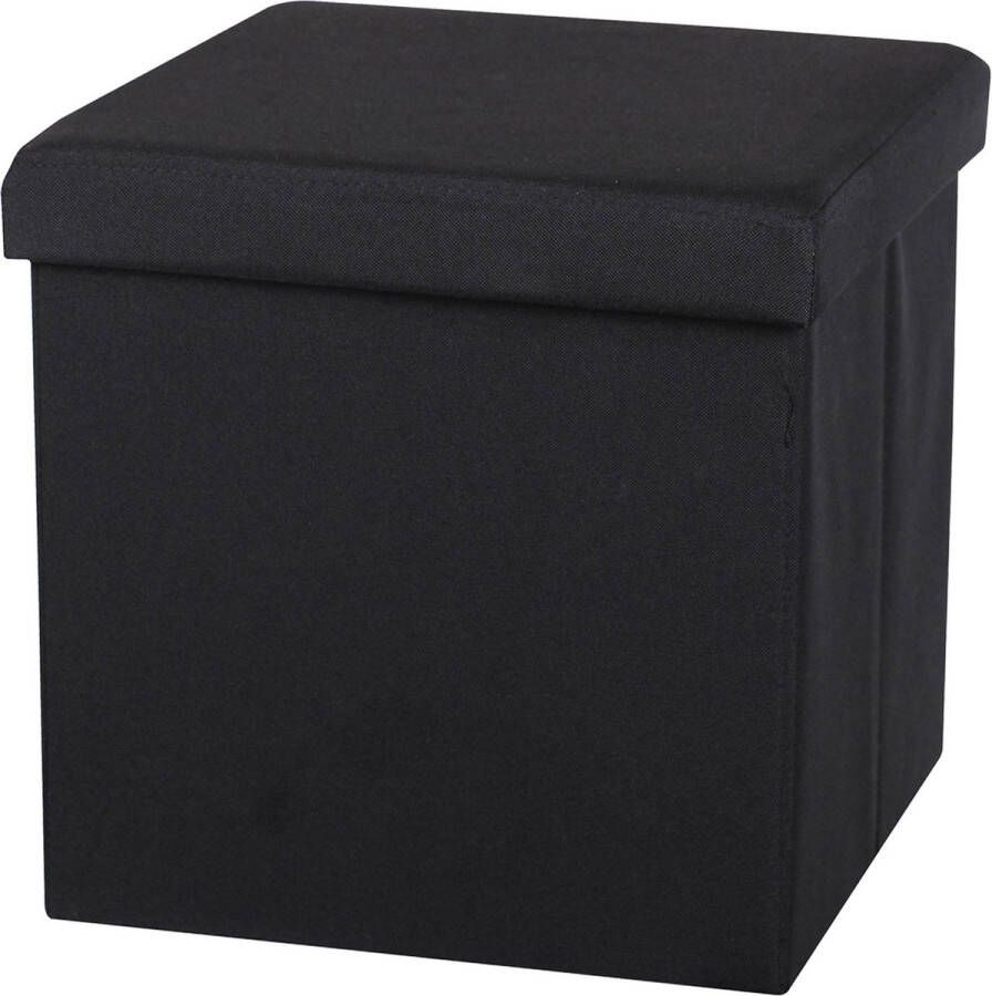 Urban Living Poef hocker opbergbox zit krukje zwart linnen mdf 37 x 37 cm opvouwbaar Poefs - Foto 1