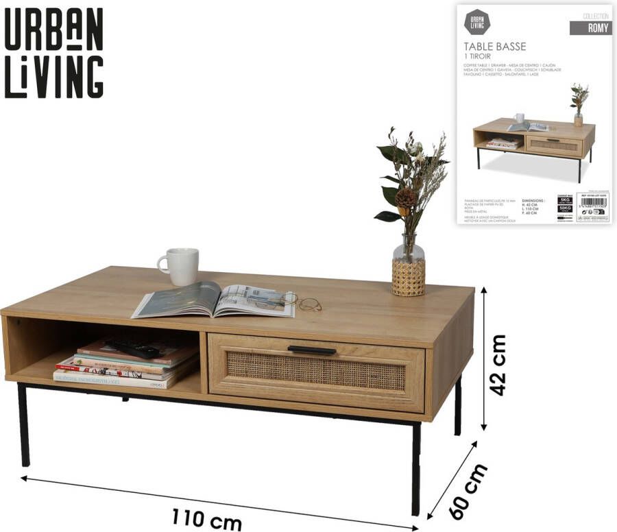 Urban Living SALONTAFEL MET 1 LADE EN 1 NICHE 110X59XH42CM