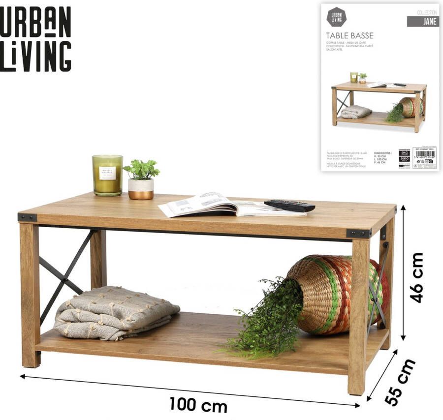 Urban Living SALONTAFEL MET METALEN HOEKEN EN BEUGELS 100X55XH46CM