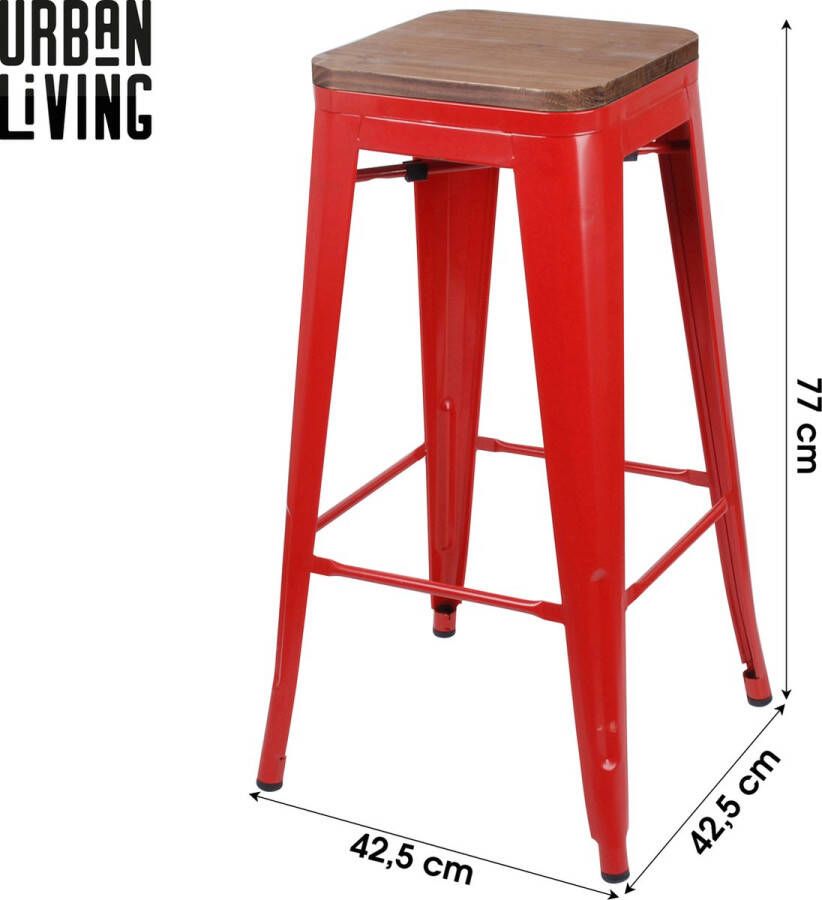 Urban Living Set van 4 Barkrukken met Metalen Frame en Houten Zitting Rood Industrieel Design Barkruk - Foto 2