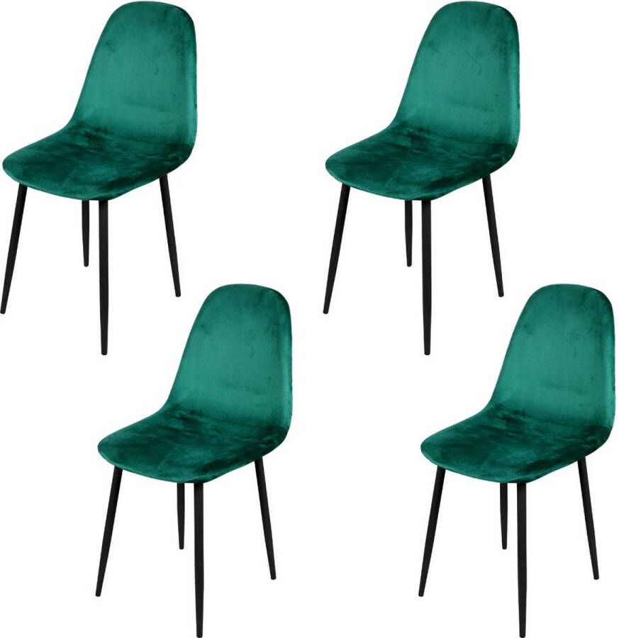 Urban Living Set van 4 Eetkamerstoelen met Metalen Onderstel Zwart Fluweel Velours