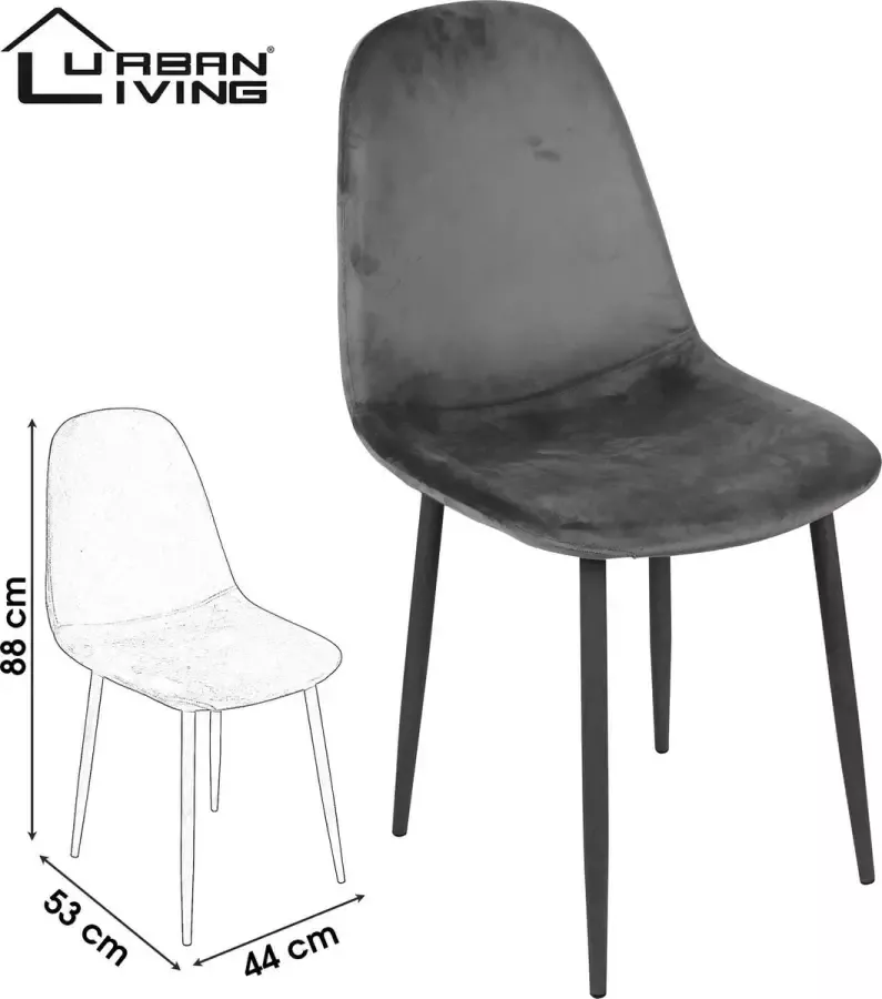 Urban Living Set van 4 Eetkamerstoelen met Metalen Onderstel Zwart Fluweel Velours