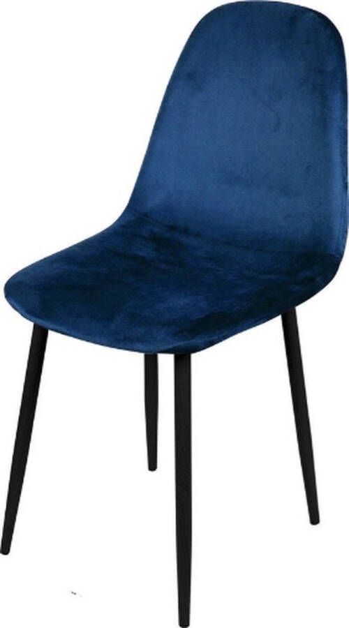 Urban Living Set van 4 Eetkamerstoelen Type: Blauw met Metalen Onderstel Zwart Fluweel Velours