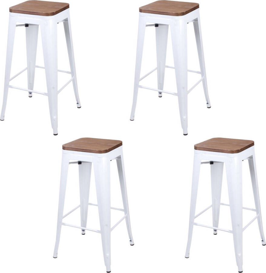 Urban Living SET X 4 TABOURET DE BAR EN METAL BLANC MATE ASSISE EN BOIS 42 5X42 5X77CM