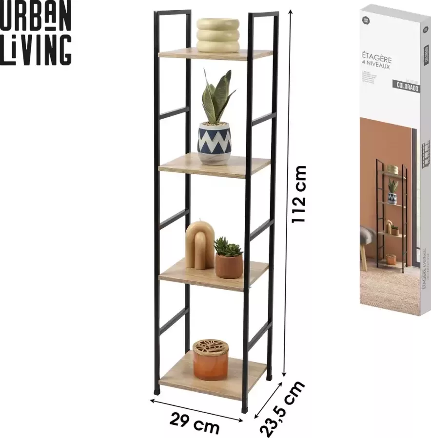 Urban Living Smalle etagère kast 4 planken Opbergkast open Boekenkast met 4 lagen