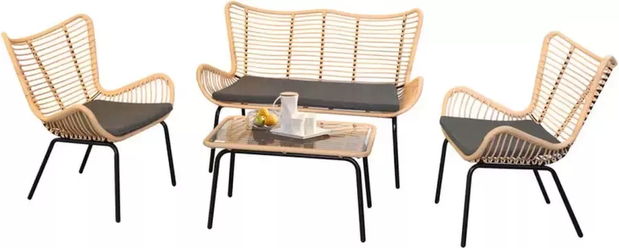 Urban Living sofa in staal & rotan set van 4 geel natuurlijk
