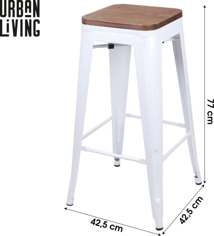 Urban Living TABOURET DE BAR EN METAL BLANC MATE ASSISE EN BOIS 42 5X42 5X77CM