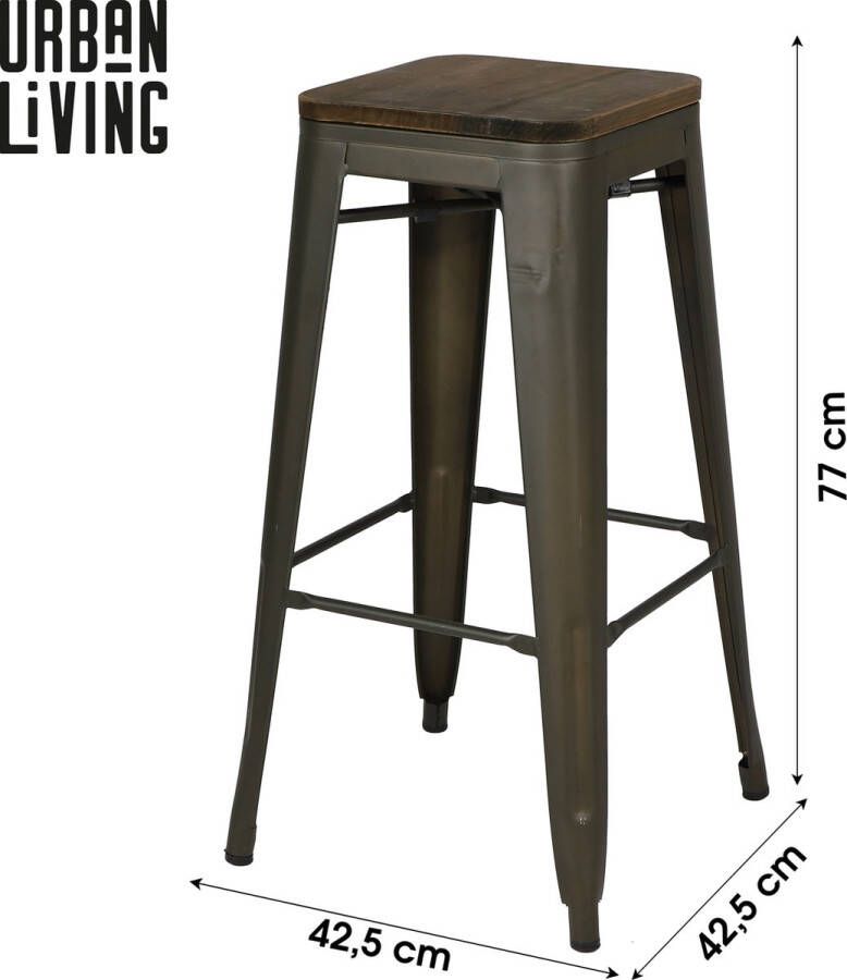 Urban Living TABOURET DE BAR EN METAL x 4 GRIS INDUS ASSISE EN BOIS 42 5X42 5X77CM