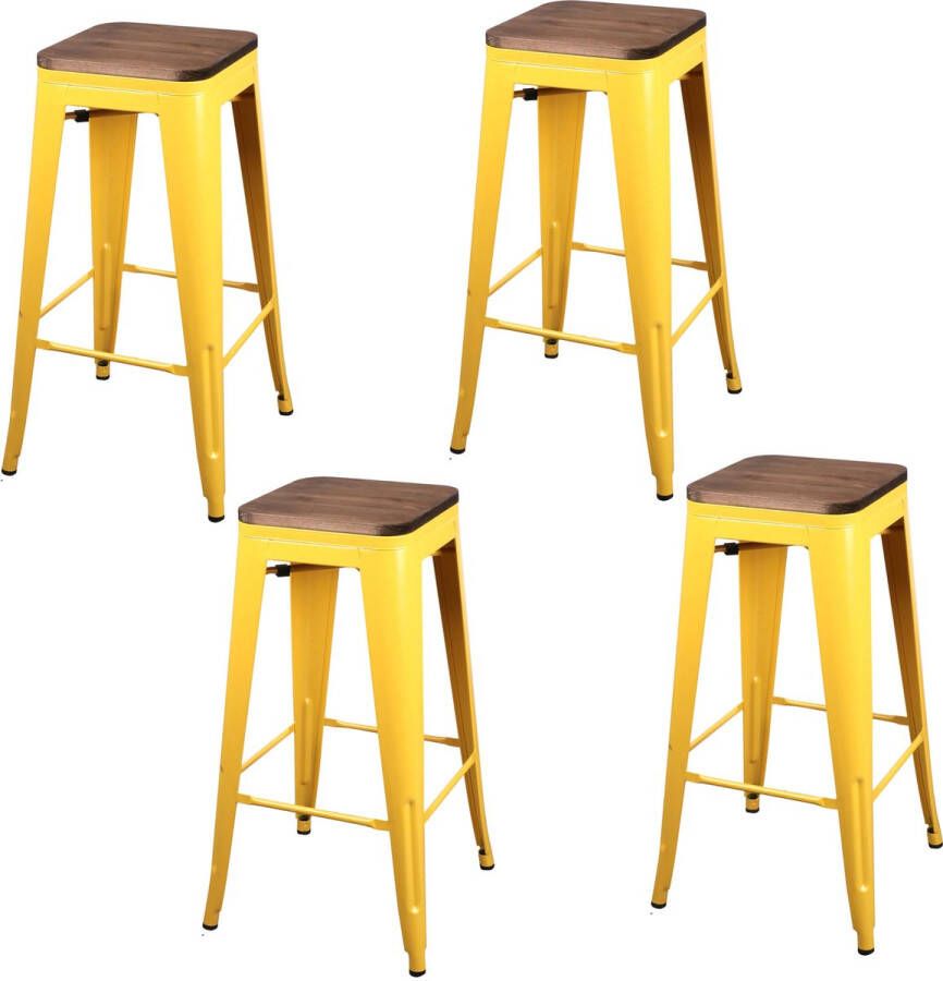 Urban Living TABOURET DE BAR EN METAL x 4 JAUNE MATE ASSISE EN BOIS 42 5X42 5X77CM