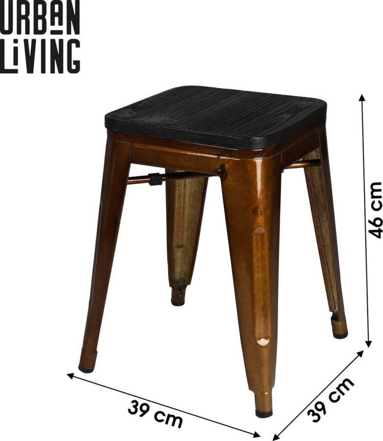 Urban Living TABOURET EN METAL DORE x 4 AVEC ASSISE EN BOIS 39X39XH46CM