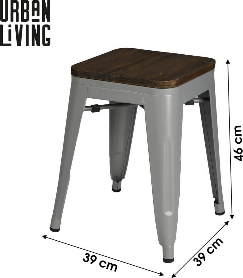 Urban Living TABOURET EN METAL GRIS MATE AVEC ASSISE EN BOIS 39X39XH46CM