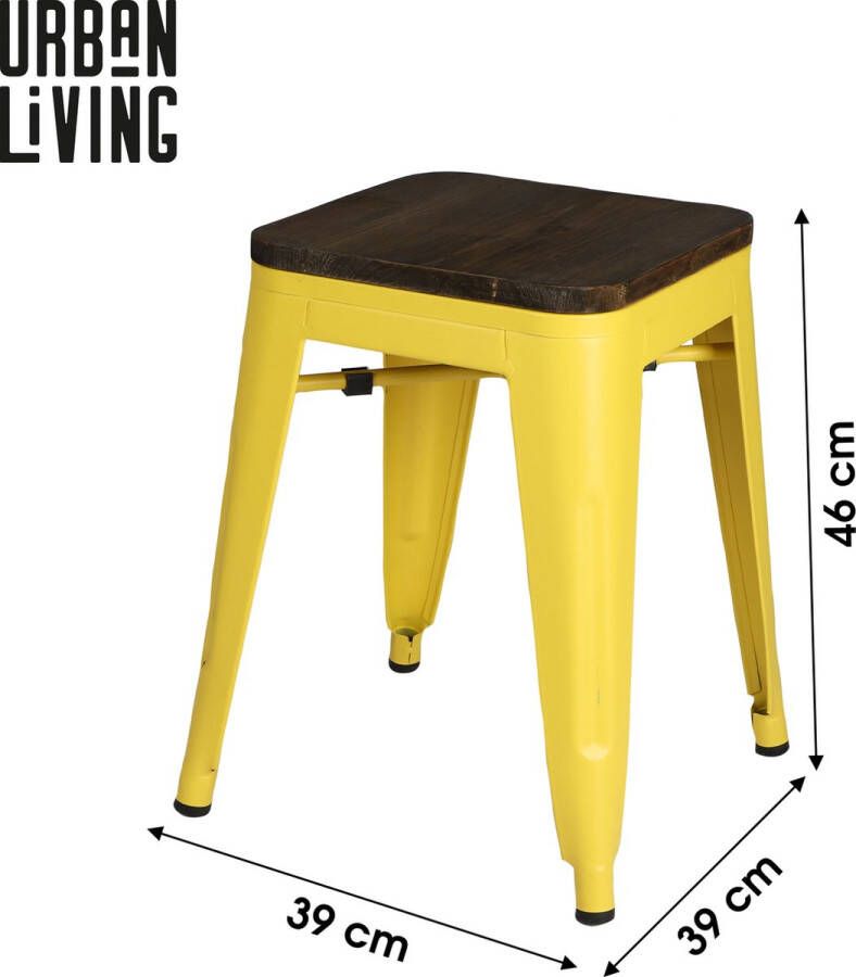 Urban Living TABOURET EN METAL JAUNE MATE AVEC ASSISE EN BOIS 39X39XH46CM