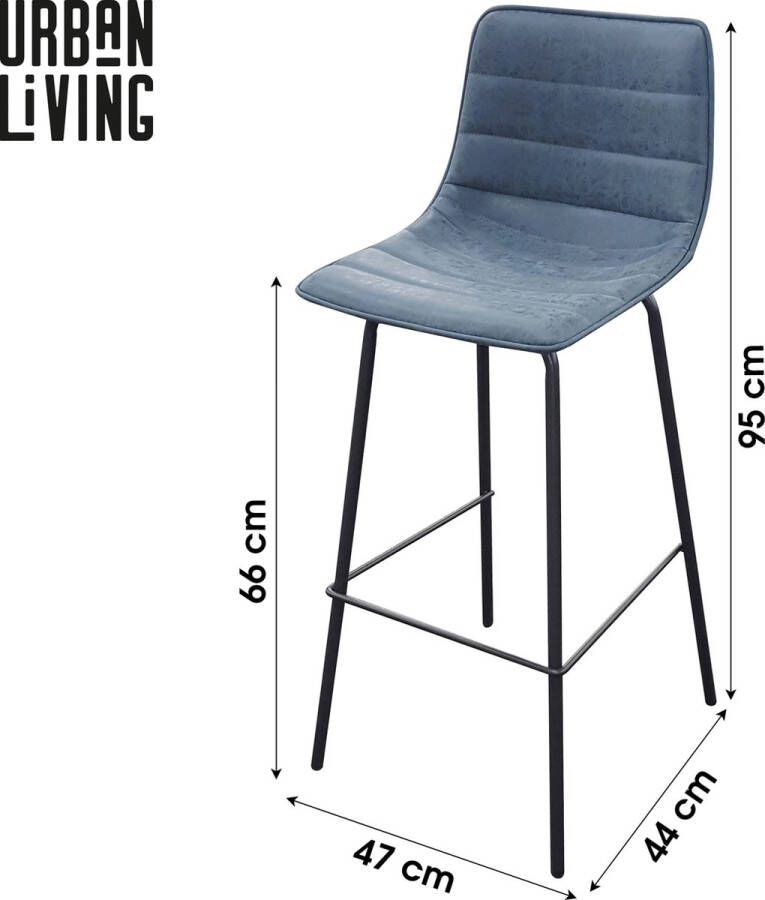 Urban Living TABOURET x 2 DE BAR EFFET CUIR BLEU DENIM 44X47XH66 95CM