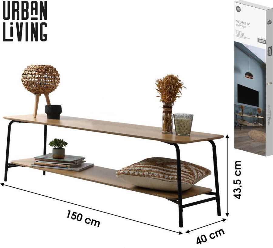 Urban Living TV-meubel met 2 niveau&apos;s Dressoir Metaal Hout 150x40x43 5cm Zwart - Foto 2