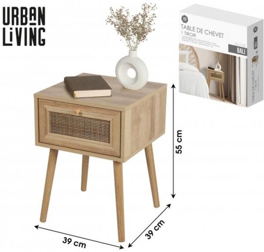 Urban Living Nachtkastje Bali Ibiza stijl hout met lade 39 x 39 x 57 cm - Foto 2