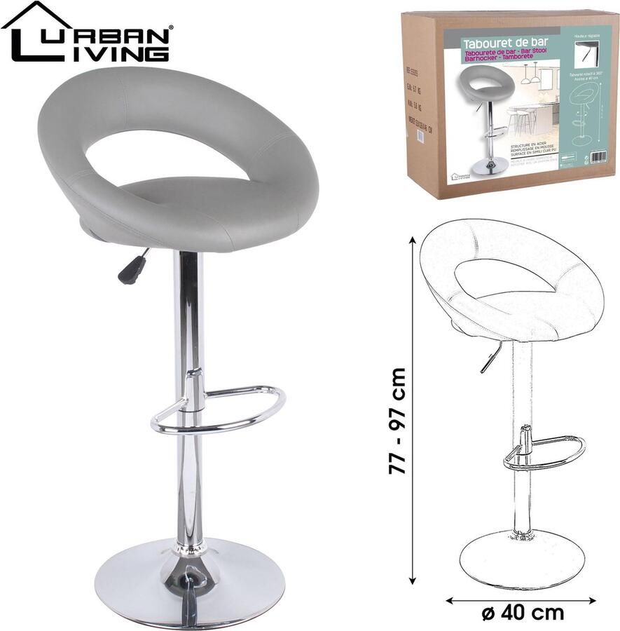 Urban Living Barkruk Open Rugleuning Grijs