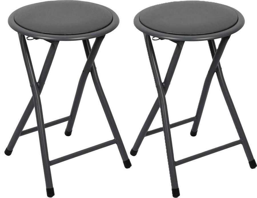 Urban Living Bijzet krukjes 2x antraciet metaal stof D30 x H45 cm opvouwbaar