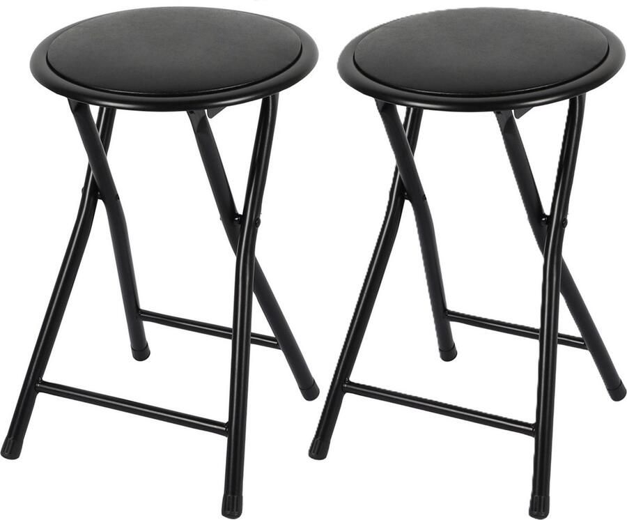 Urban Living Bijzet krukjes 2x zwart metaal stof D30 x H45 cm opvouwbaar