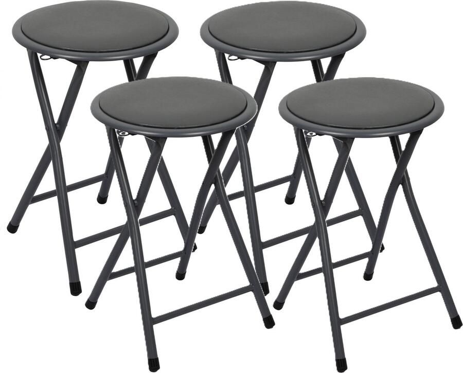 Urban Living Bijzet krukjes 4x antraciet metaal stof D30 x H45 cm opvouwbaar