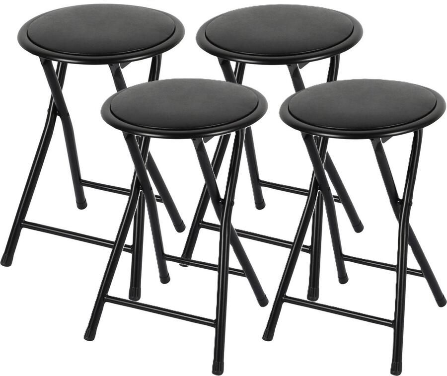 Urban Living Bijzet krukjes 4x zwart metaal stof D30 x H45 cm opvouwbaar