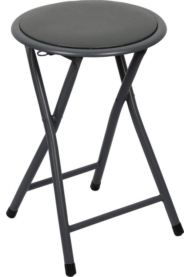 Urban Living Bijzet krukjes antraciet metaal stof D30 x H45 cm opvouwbaar Krukjes