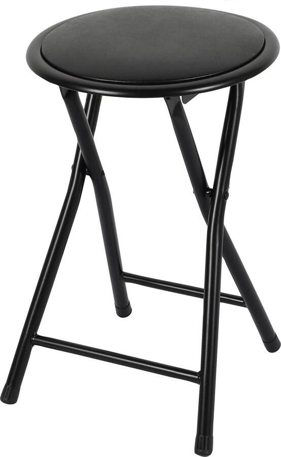 Urban Living Bijzet krukjes zwart metaal stof D30 x H45 cm opvouwbaar