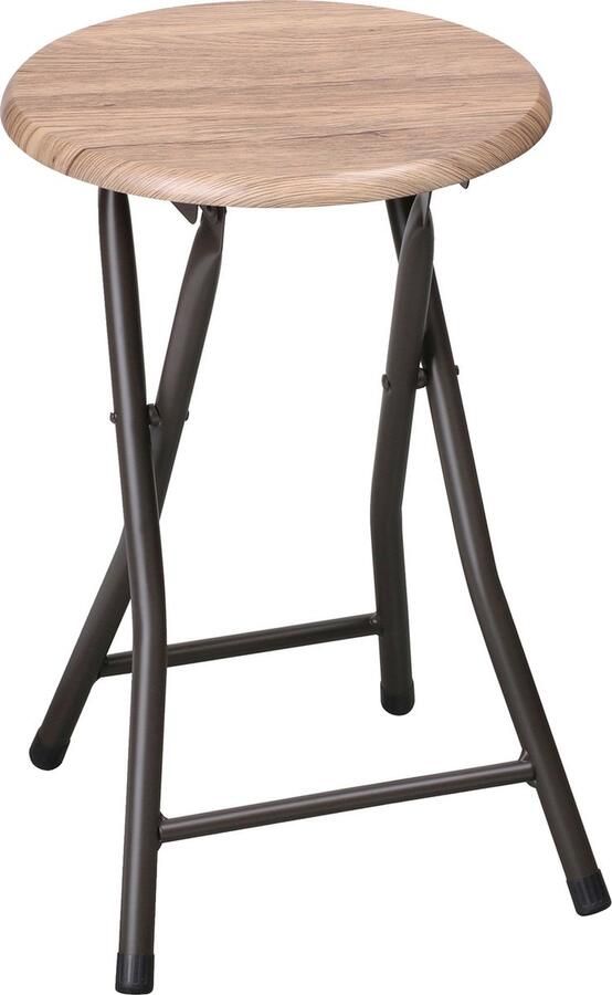 Urban Living Bijzet krukjes zwart beige metaal hout D30 x H45 cm opvouwbaar Krukjes