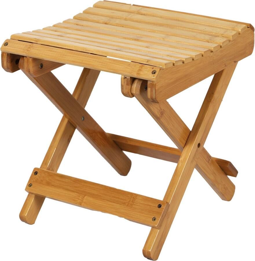 Urban Living Bijzet krukje stoel Inklapbaar lichtbruin vouwkruk bamboe 28 x 31 cm kinderen