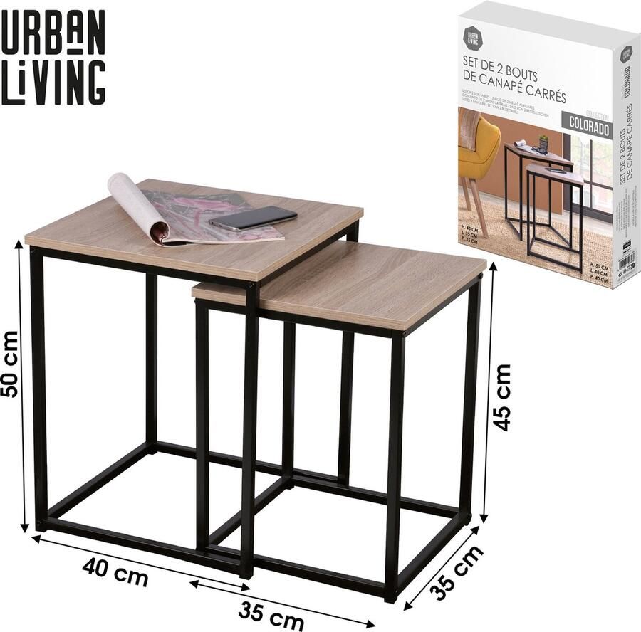 Urban Living COLORADO SET VAN 2 VIERKANTE EINDTAFELS 40X40XH50CM EN 35X35XH45CM - Foto 3