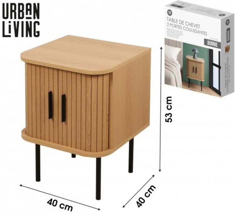 Urban Living BONNIE NACHTKASTJE 2 SCHUIFDEUREN ZWARTE HANDGREPEN 40X40XH53CM - Foto 2