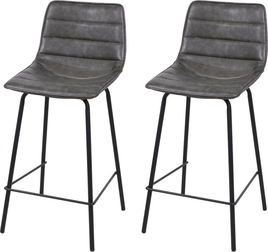 Urban Living BROOKLYN SET VAN 2 BARSTOELEN IN KUNSTLEER GRIJS KWARTS 44X47XH66 95CM - Foto 2