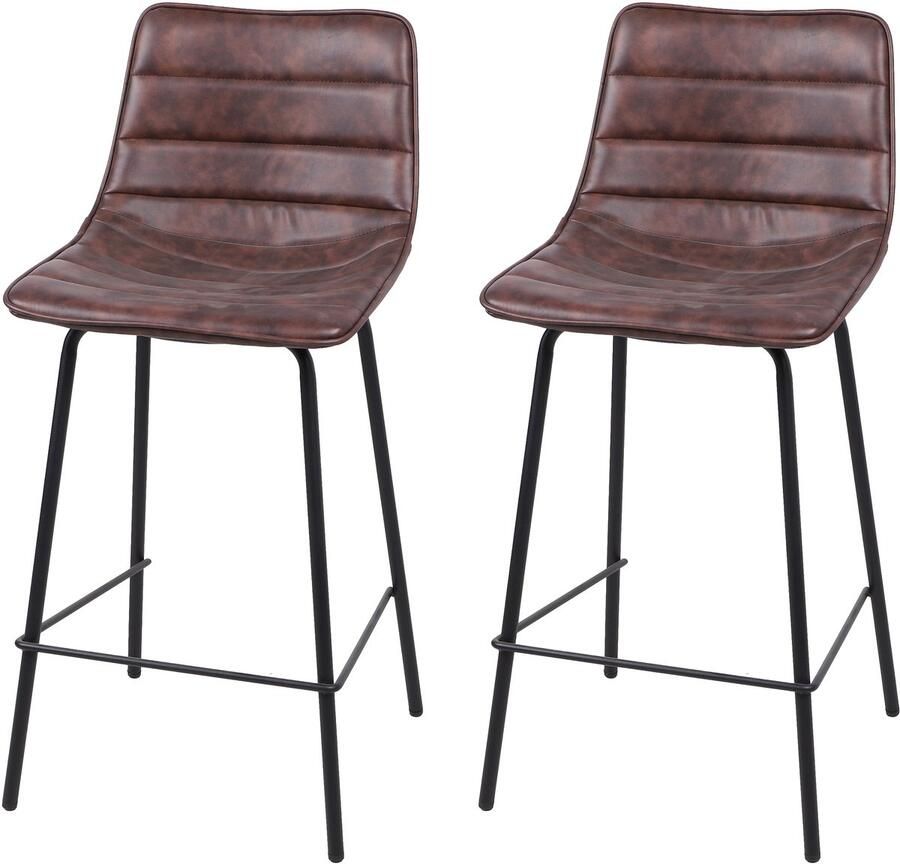 Urban Living “BROOKLYN” SET VAN 2 BARSTOELEN IN LEDERLOOK MAHONIE 44X47XH66 95CM - Foto 2