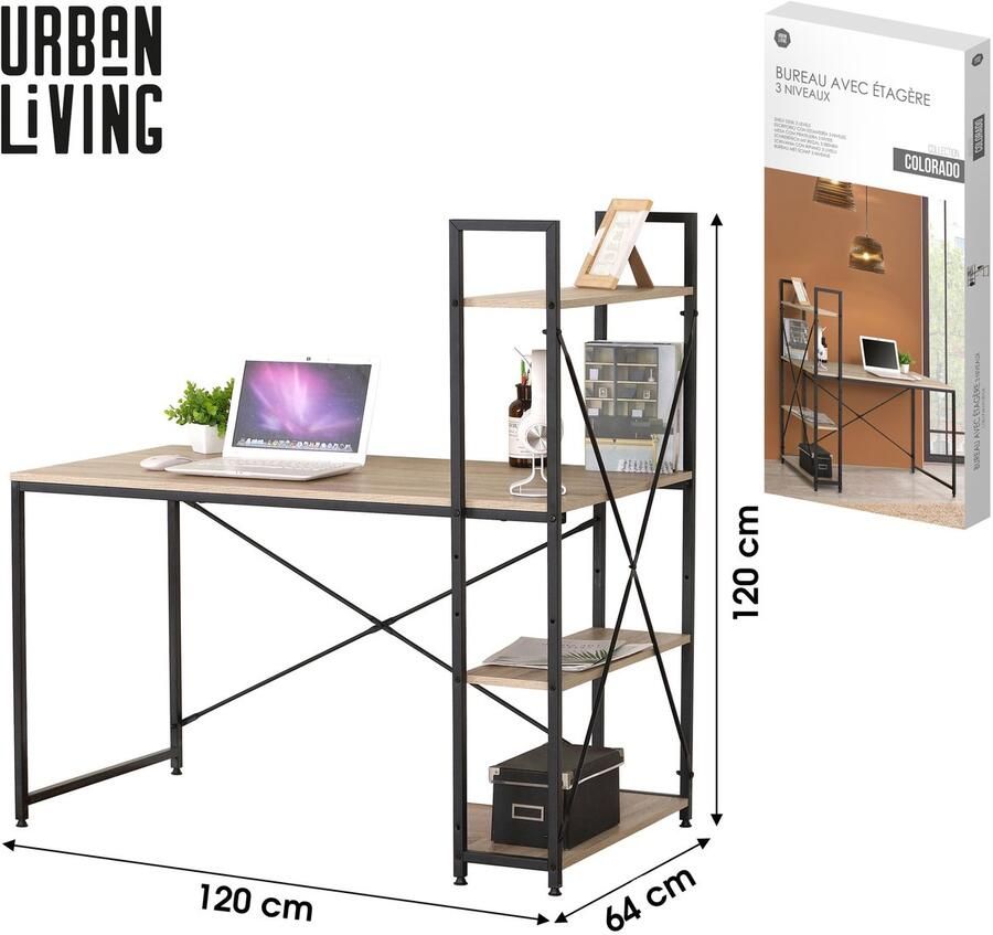 Urban Living COLORADO Bureau met rek met 3 niveaus