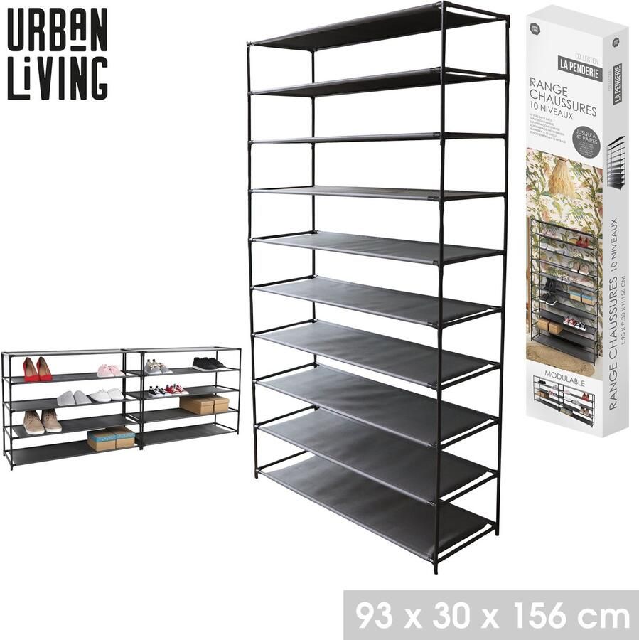 Urban Living DE KLEDINGKAST SCHOENENREK MET 10 LAGEN 93X30XH156CM