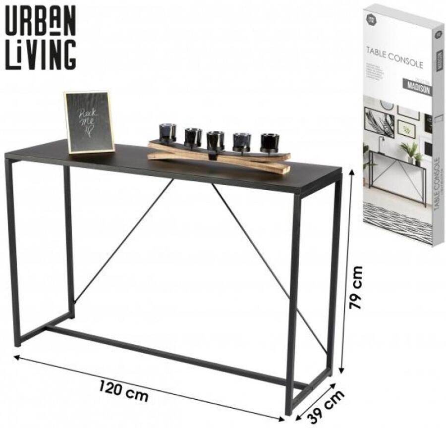 Urban Living Industriële Metalen Console Tafel Wandtafel Haltafel Zwart - Foto 3