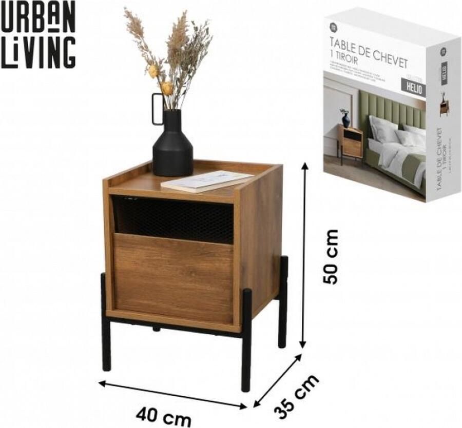 Urban Living HELIO NACHTKASTJE MET 1 LADE EN METALEN POTEN 40X35XH50CM