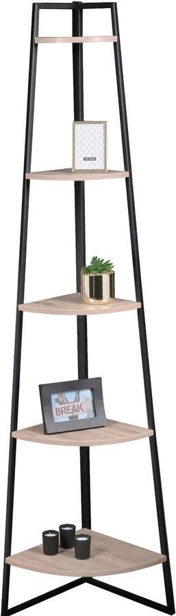 Hoekkast met 5 planken Boekenkast met houten planken Vakkenkast hoekplanken Mat zwart - Foto 3