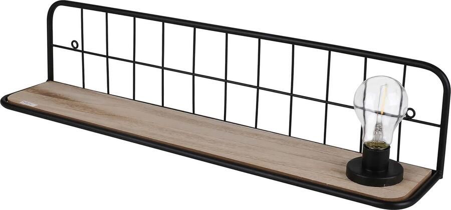 Urban Living Industrieel Metalen Wandrek met Houten Plank 60 cm Breed Mat Zwart