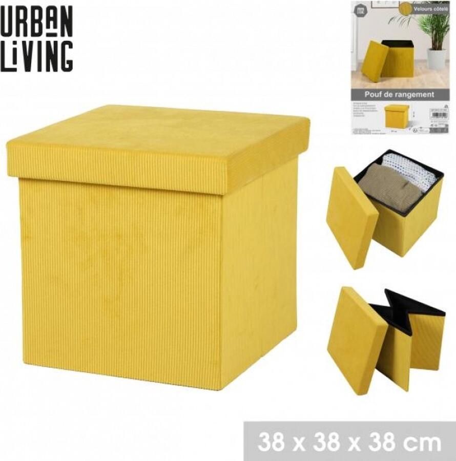 Urban Living KUBE “CORDUROY” MOSTERDGEEL OPBERGPOEF 37 5XH37 5CM