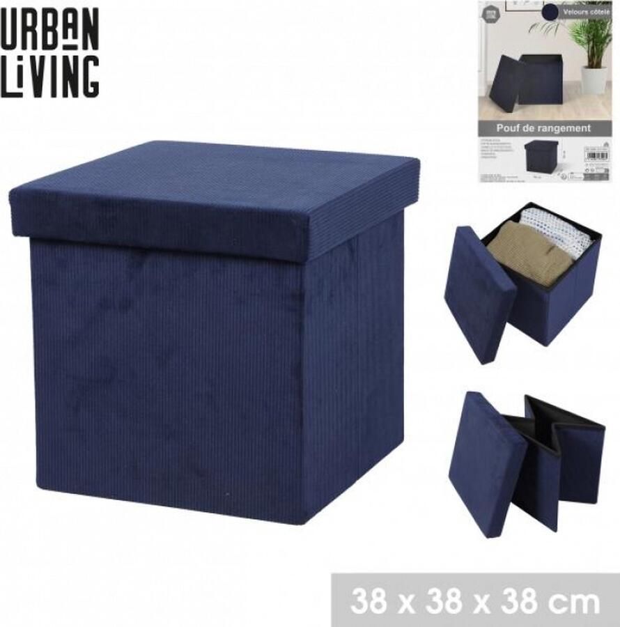 Urban Living KUBE “CORDUROY” OPVOUWBARE OPBERGPOEF BLAUW 37 5XH37 5CM