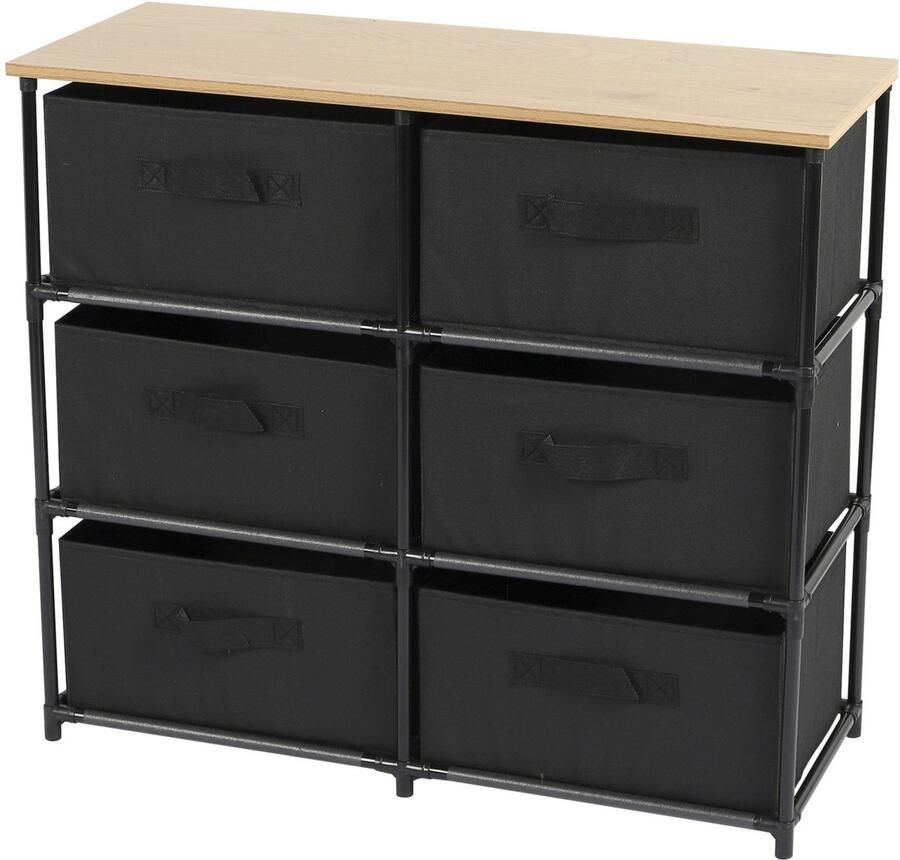 Urban Living Ladekast organizer met 6x lades zwart 76 x 30 x 68 cm hout metaal kastjes voor hal kantoor - Foto 2