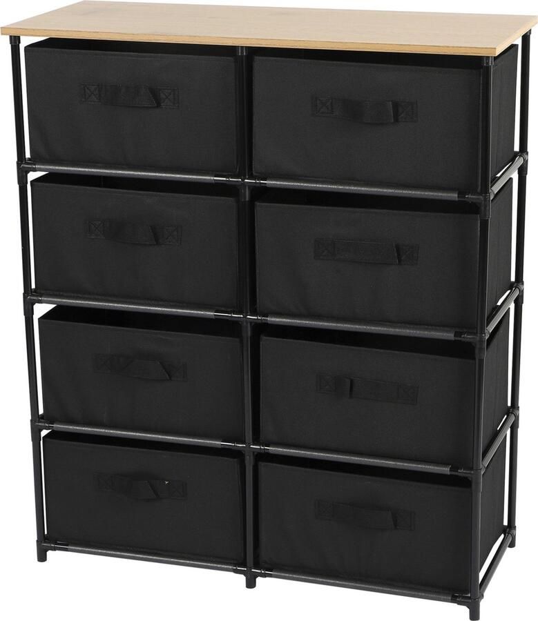 Urban Living Ladekast organizer met 8x lades zwart 76 x 30 x 89 cm hout metaal kastjes voor hal kantoor