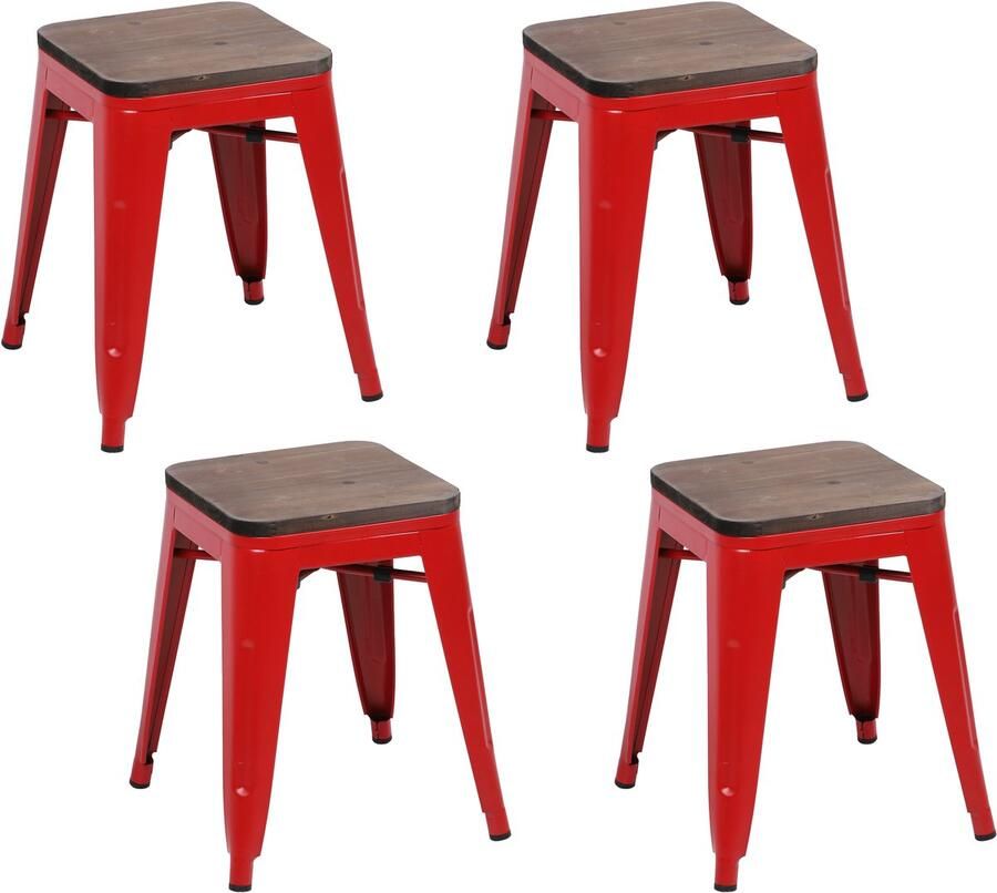 Urban Living LIV SET VAN 4 STOELEN VAN METAAL MAT ROOD MET HOUTEN ZITTING 39X39XH46CM - Foto 2