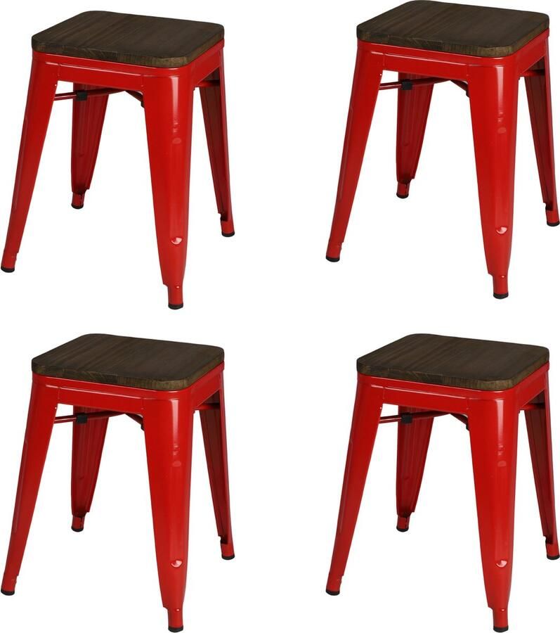 Urban Living MAT ROOD METALEN KRUK MET HOUTEN ZITTING 39X39XH46CM