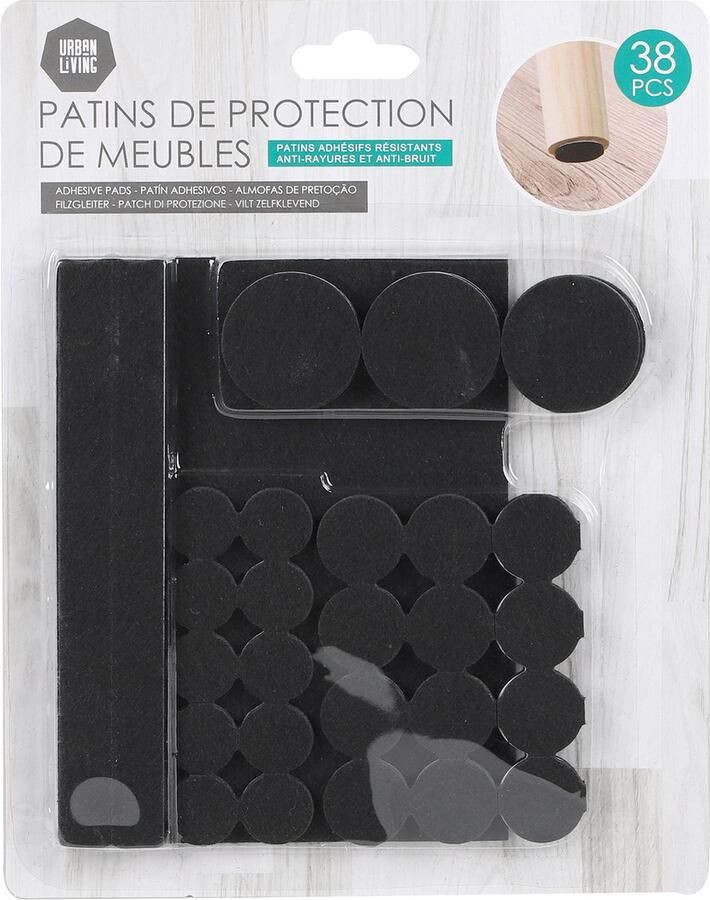 Urban Living Meubel vloerbeschermers 38-delig zwart zelfklevend meubelviltjes