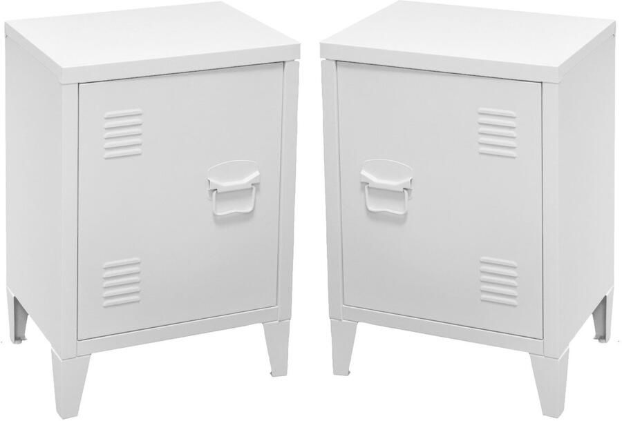 Urban Living Nachtkastje Locker 2x industrieel wit metaal met deurtje 40 x 30 x 57 cm